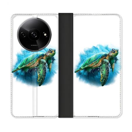 Housse cuir portefeuille Pour Xiaomi Redmi A3 Animal Tortue Blanche multicolore