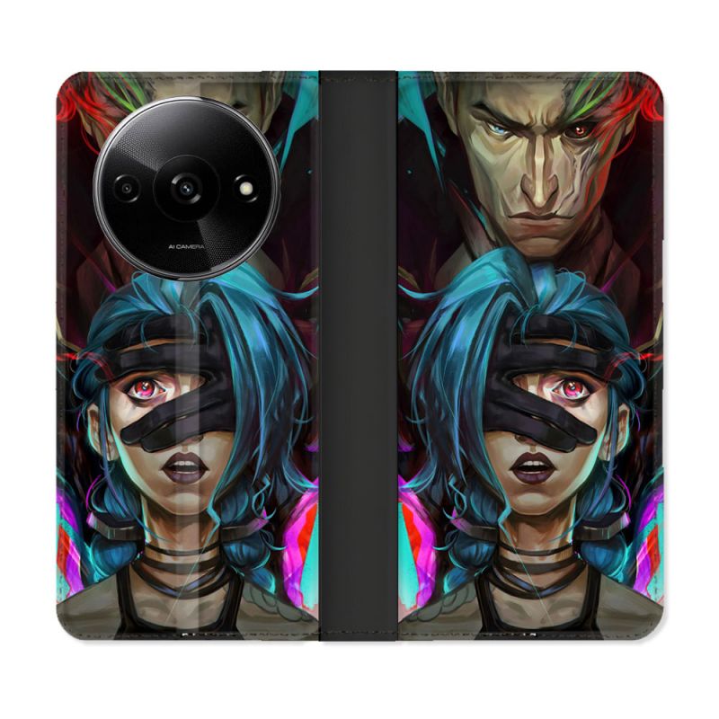 Housse cuir portefeuille Pour Xiaomi Redmi A3 Arcane Jinx Bleu