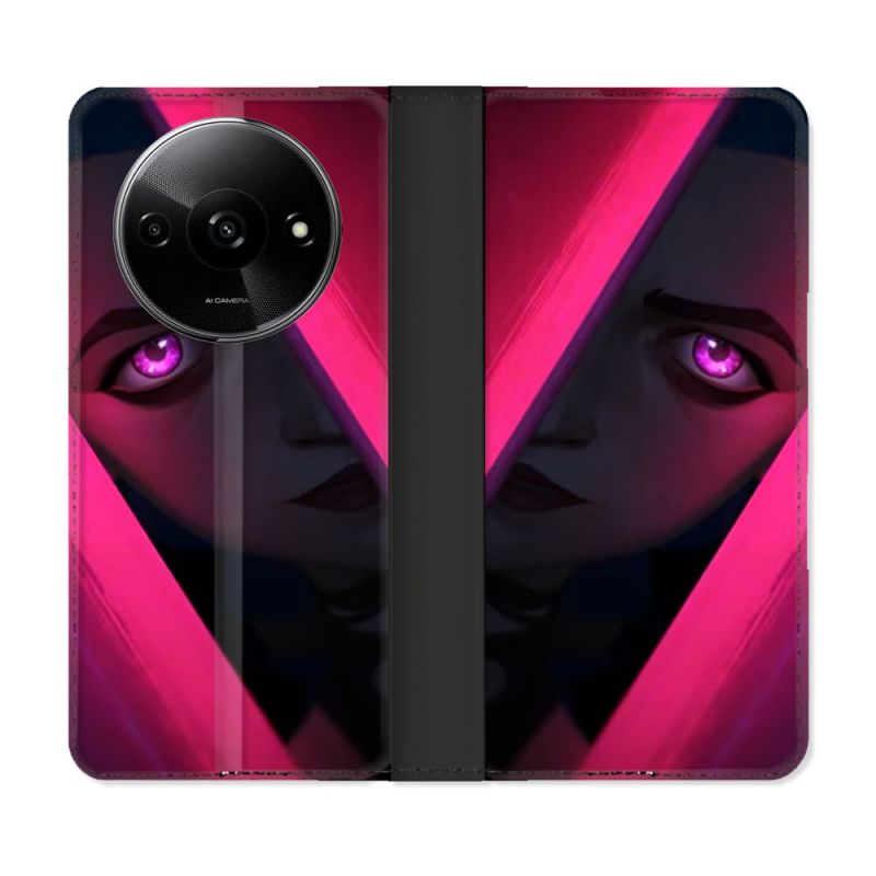 Housse cuir portefeuille Pour Xiaomi Redmi A3 Arcane Jinx Rose