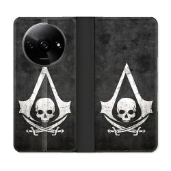 Housse cuir portefeuille Pour Xiaomi Redmi A3 Assassin Creed Tete Mort
