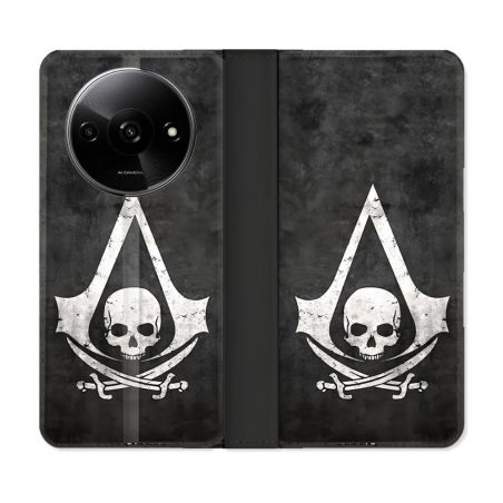 Housse cuir portefeuille Pour Xiaomi Redmi A3 Assassin Creed Tete Mort
