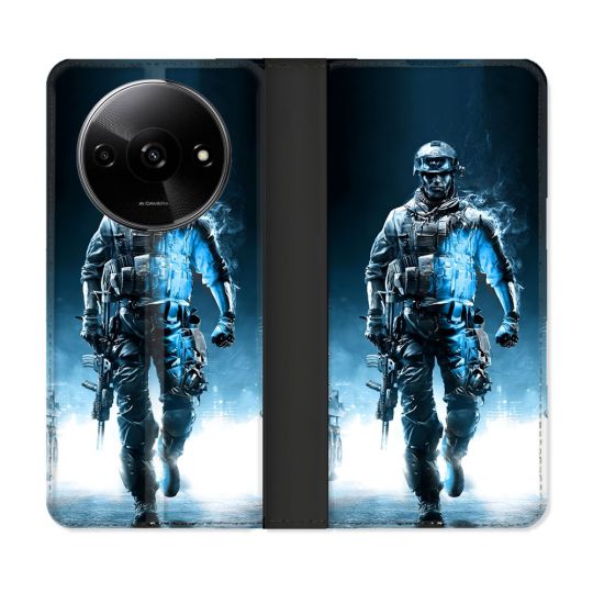 Housse cuir portefeuille Pour Xiaomi Redmi A3 Call Of Duty Guerrier