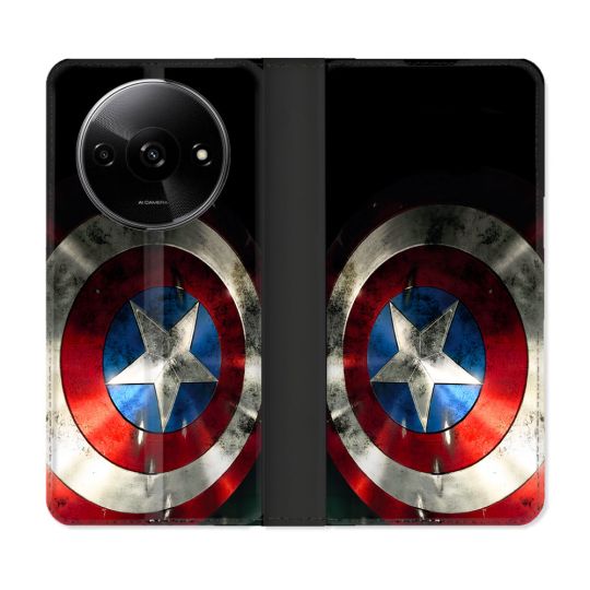 Housse cuir portefeuille Pour Xiaomi Redmi A3 Captain America Bouclier