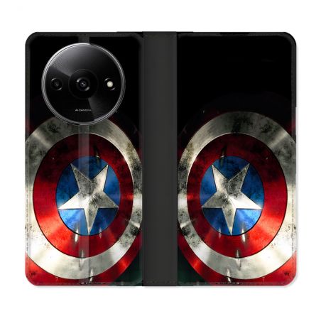 Housse cuir portefeuille Pour Xiaomi Redmi A3 Captain America Bouclier