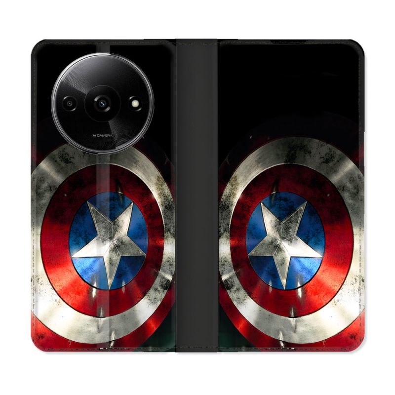 Housse cuir portefeuille Pour Xiaomi Redmi A3 Captain America Bouclier