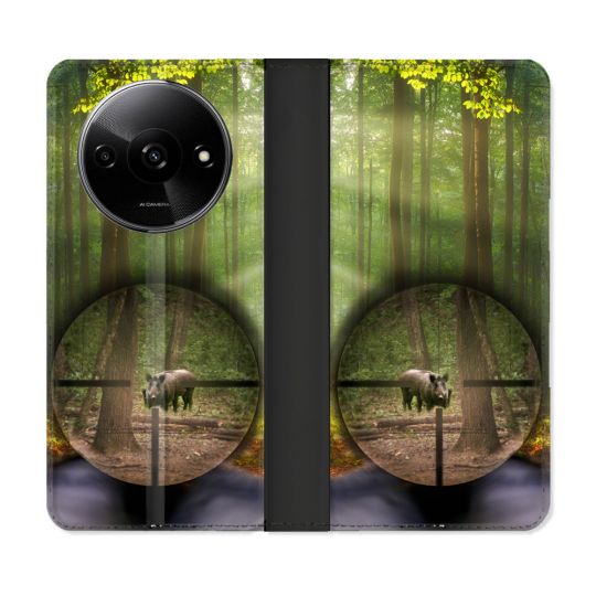 Housse cuir portefeuille Pour Xiaomi Redmi A3 Chasse Sanglier Viseur