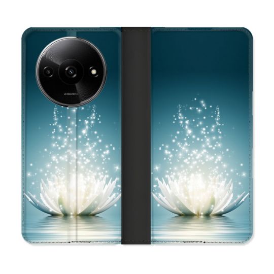 Housse cuir portefeuille Pour Xiaomi Redmi A3 Fleur Lotus Blanc