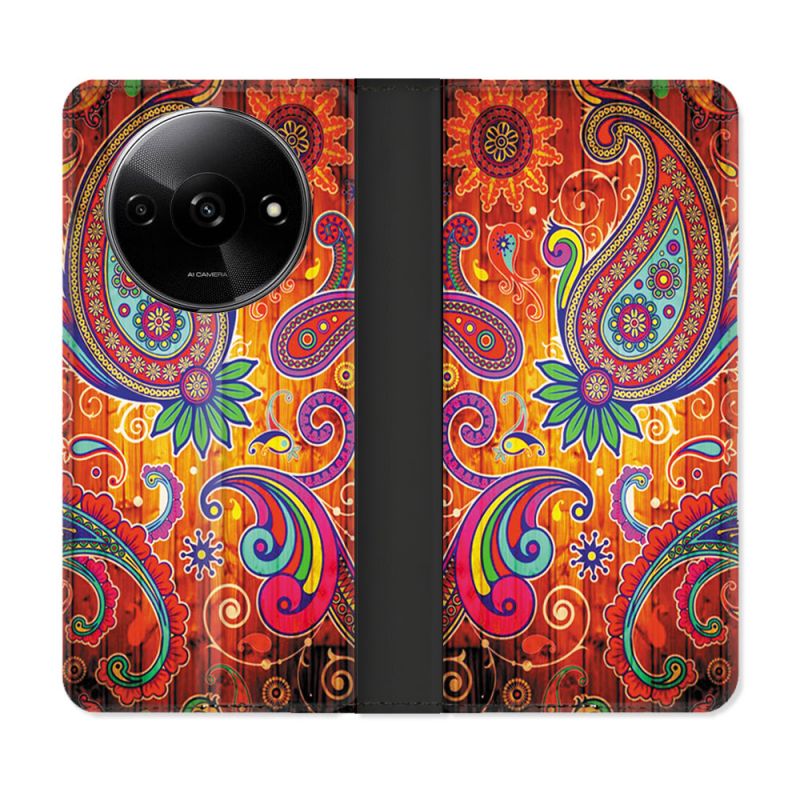 Housse cuir portefeuille Pour Xiaomi Redmi A3 Fleur Psychedelic