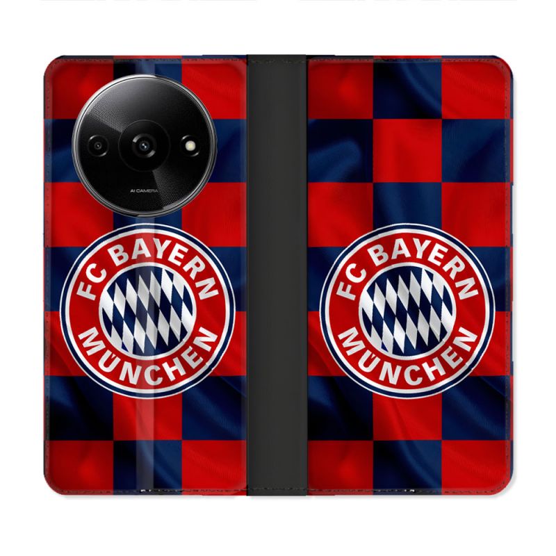 Housse cuir portefeuille Pour Xiaomi Redmi A3 Foot Bayern Munich Carreaux
