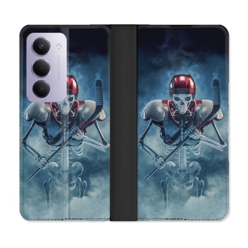 Housse cuir portefeuille Pour Xiaomi Redmi 15 5G Sport Hockey Squelette