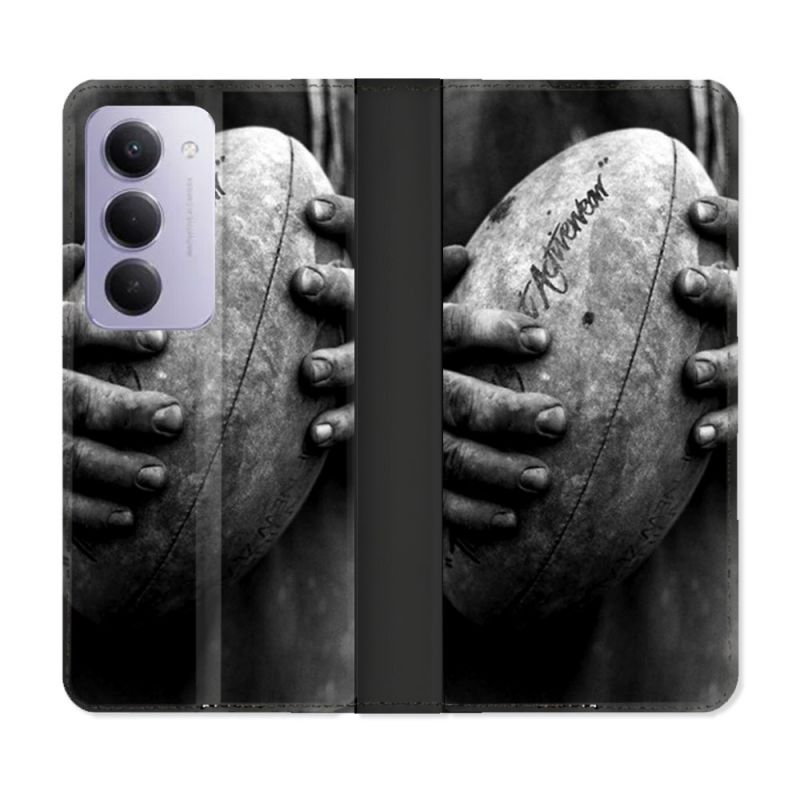 Housse cuir portefeuille Pour Xiaomi Redmi 15 5G Sport Rugby Ballon Vintage
