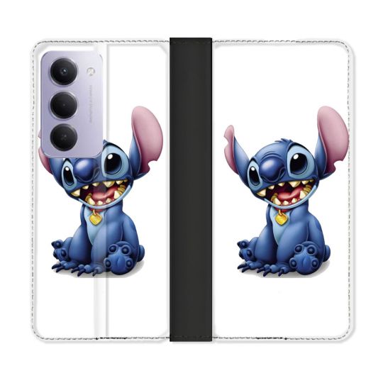 Housse cuir portefeuille Pour Xiaomi Redmi 15 5G Stitch Blanc