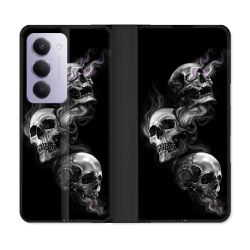 Housse cuir portefeuille Pour Xiaomi Redmi 15 5G Tete de Mort Triple