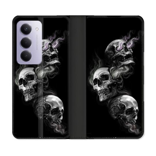 Housse cuir portefeuille Pour Xiaomi Redmi 15 5G Tete de Mort Triple