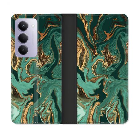 Housse cuir portefeuille Pour Xiaomi Redmi 15 5G Texture Marbre Vert