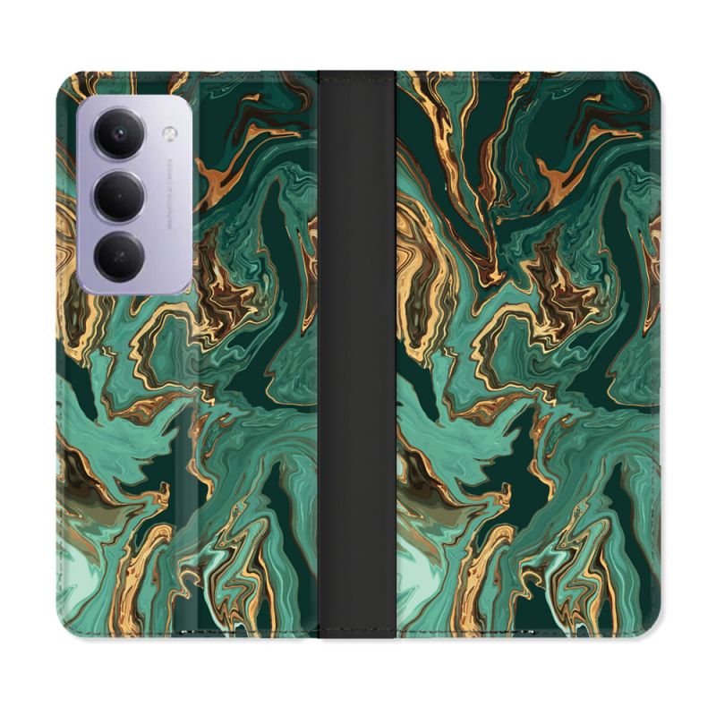 Housse cuir portefeuille Pour Xiaomi Redmi 15 5G Texture Marbre Vert