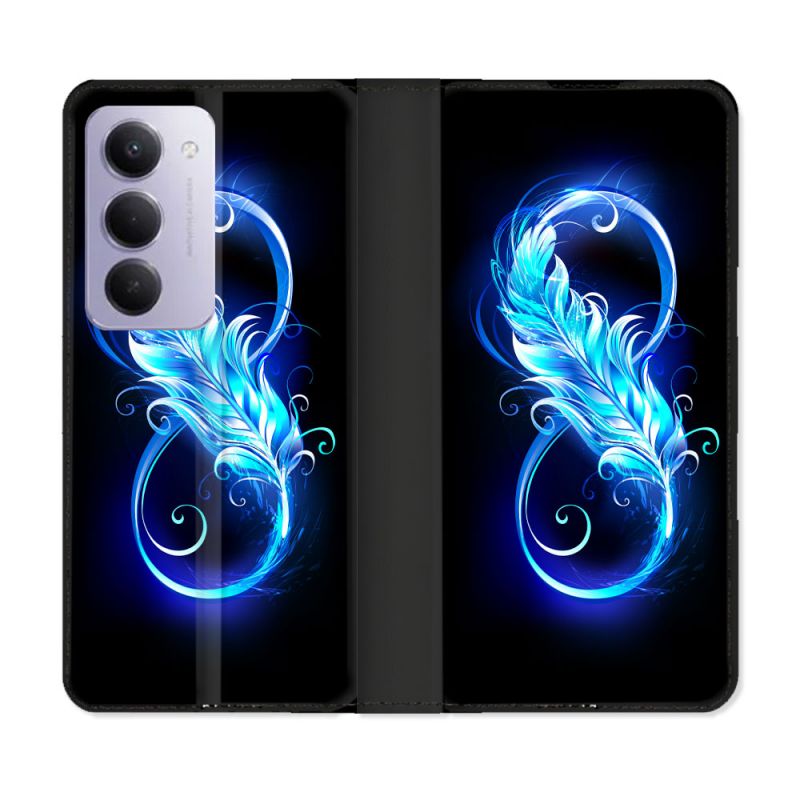 Housse cuir portefeuille Pour Xiaomi Redmi 15 5G Texture Plume Infini Bleu