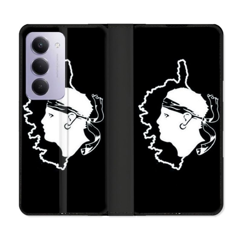 Housse cuir portefeuille Pour Xiaomi Redmi 15 5G Voyage Corse Noir