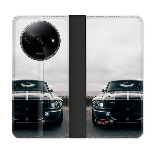 Housse cuir portefeuille Pour Xiaomi Redmi A3 Ford Mustang GT500 Vintage