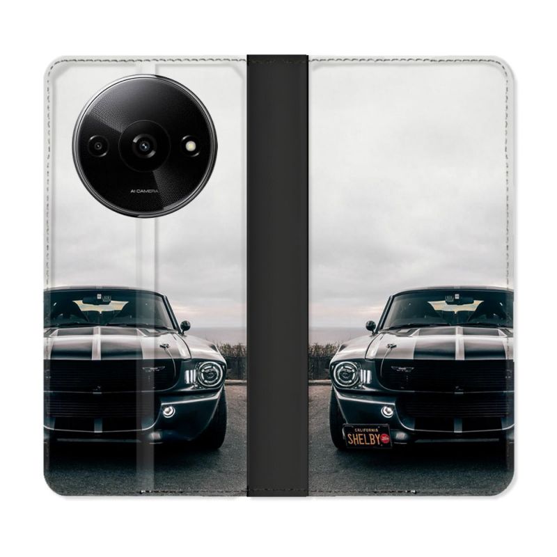Housse cuir portefeuille Pour Xiaomi Redmi A3 Ford Mustang GT500 Vintage