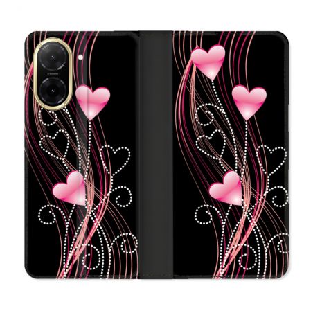 Housse cuir portefeuille Pour Xiaomi Redmi A5 Amour Coeur Rose Montant sur Noir