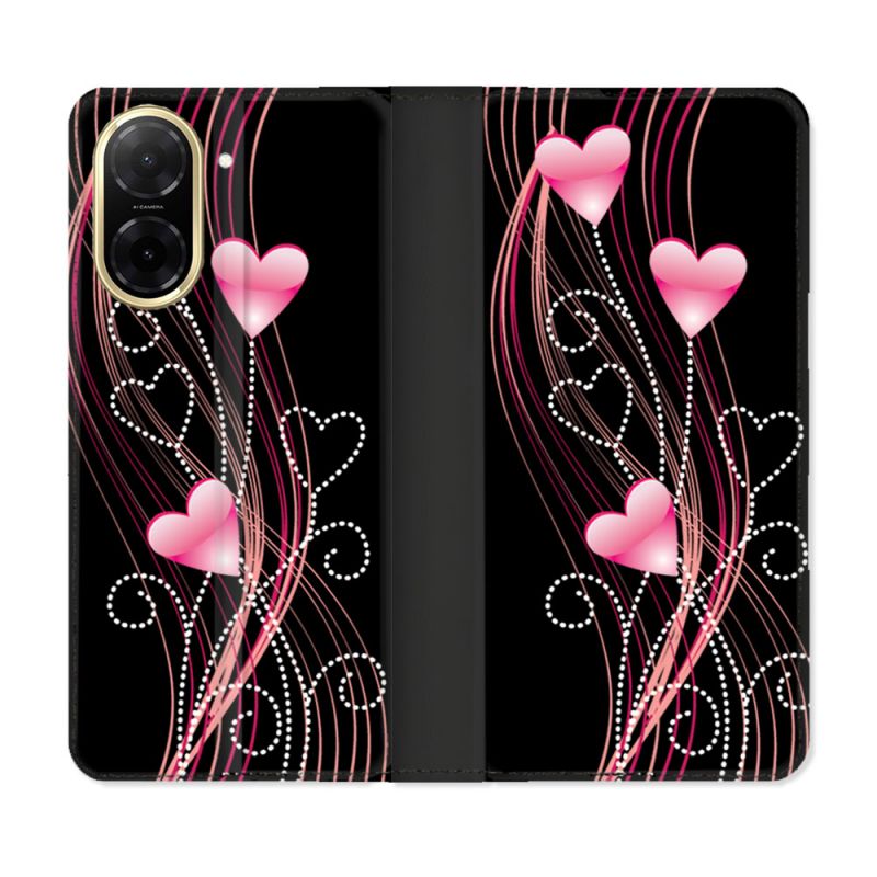 Housse cuir portefeuille Pour Xiaomi Redmi A5 Amour Coeur Rose Montant sur Noir