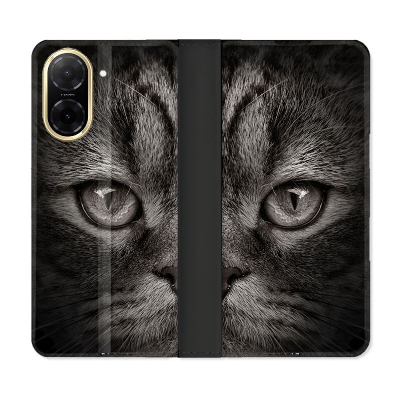 Housse cuir portefeuille Pour Xiaomi Redmi A5 Animal Chat Gris