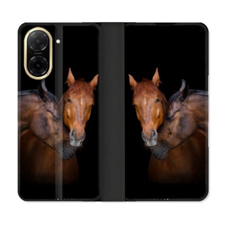Housse cuir portefeuille Pour Xiaomi Redmi A5 Animal Cheval Marron