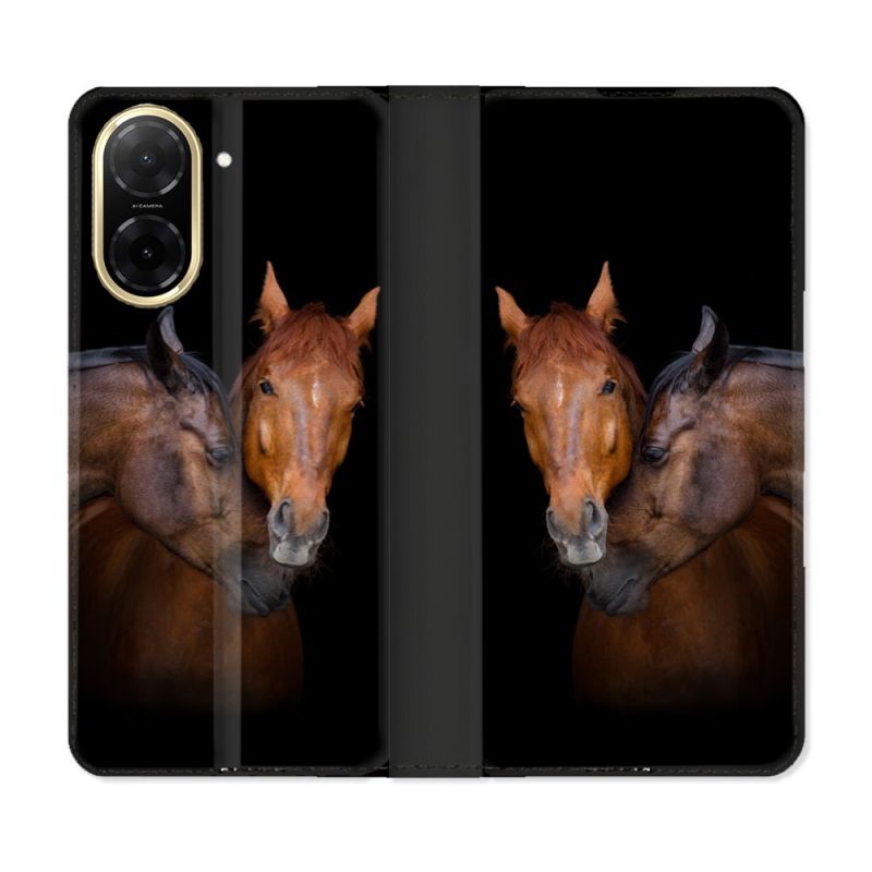 Housse cuir portefeuille Pour Xiaomi Redmi A5 Animal Cheval Marron