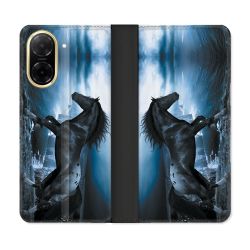 Housse cuir portefeuille Pour Xiaomi Redmi A5 Animal Cheval Noir