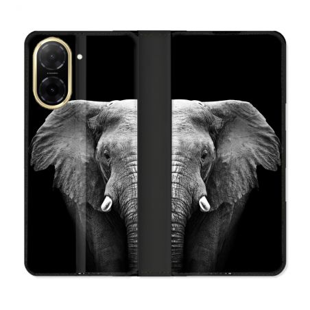 Housse cuir portefeuille Pour Xiaomi Redmi A5 Animal Elephant Noir