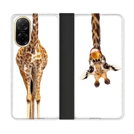 Housse cuir portefeuille Pour Xiaomi Redmi A5 Animal Girafe Blanche