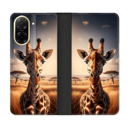 Housse cuir portefeuille Pour Xiaomi Redmi A5 Animal Girafe Savane