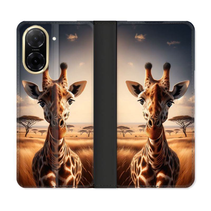 Housse cuir portefeuille Pour Xiaomi Redmi A5 Animal Girafe Savane