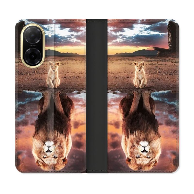 Housse cuir portefeuille Pour Xiaomi Redmi A5 Animal Lion Reflet