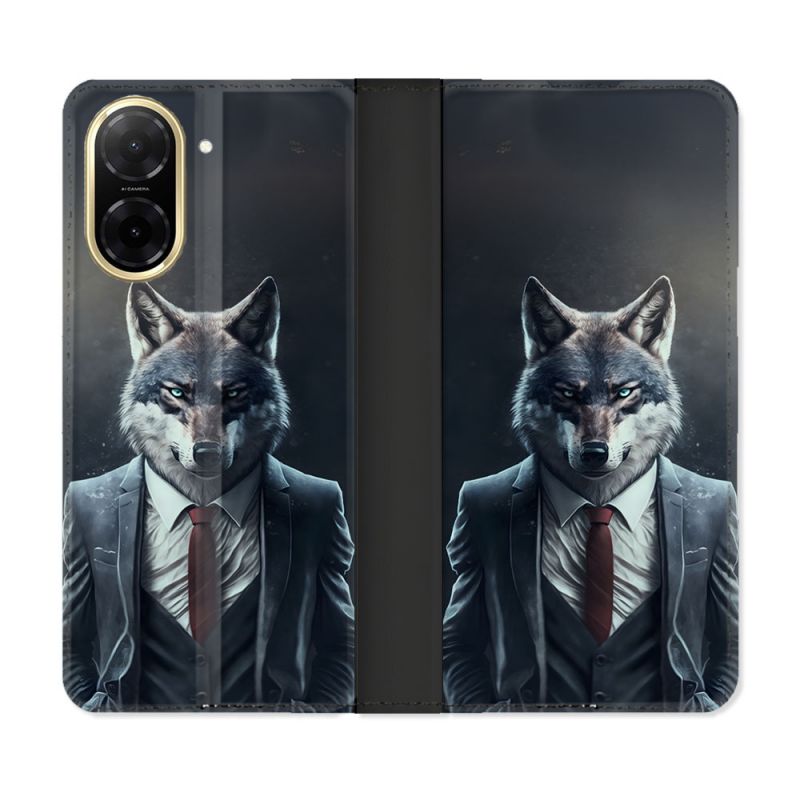 Housse cuir portefeuille Pour Xiaomi Redmi A5 Animal Loup Business