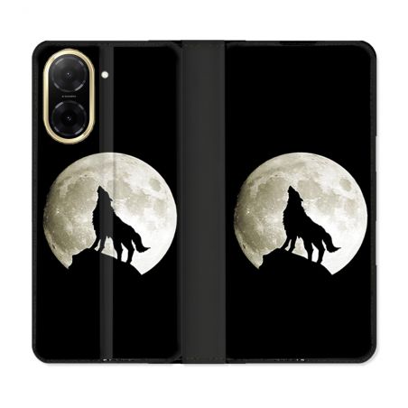Housse cuir portefeuille Pour Xiaomi Redmi A5 Animal Loup Noir