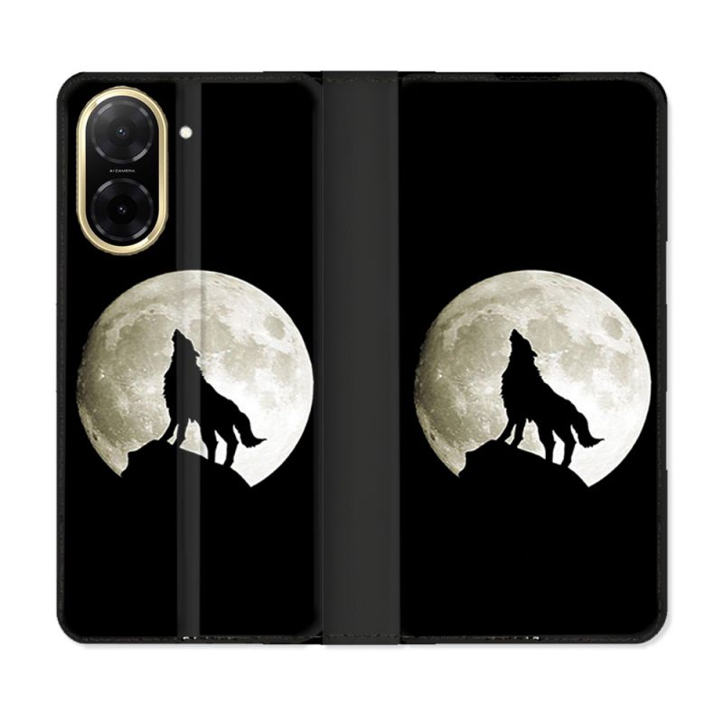 Housse cuir portefeuille Pour Xiaomi Redmi A5 Animal Loup Noir
