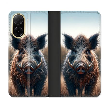 Housse cuir portefeuille Pour Xiaomi Redmi A5 Chasse Sanglier Attaque