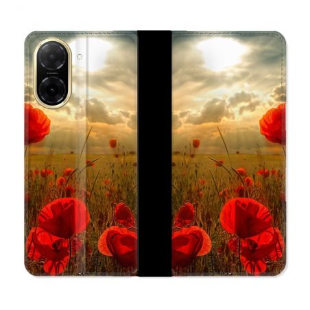 Housse cuir portefeuille Pour Xiaomi Redmi A5 Fleur Coquelicot