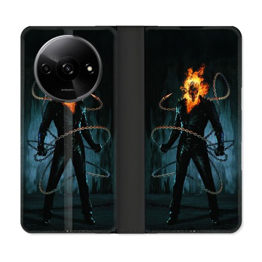Housse cuir portefeuille Pour Xiaomi Redmi A3 Ghost Rider