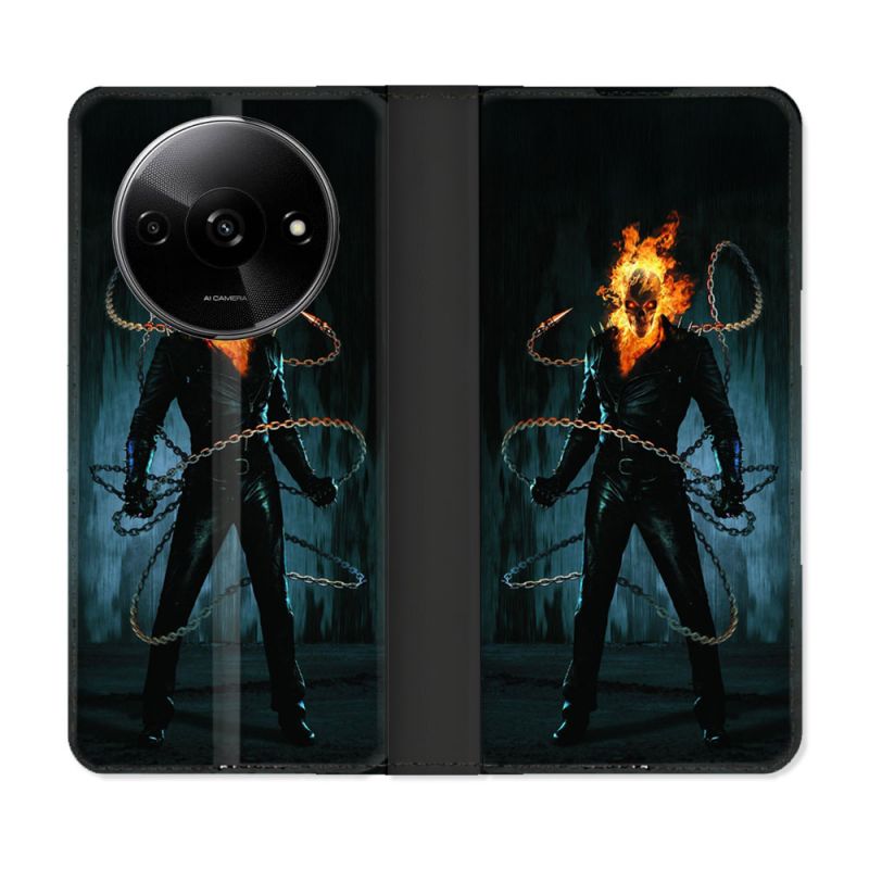 Housse cuir portefeuille Pour Xiaomi Redmi A3 Ghost Rider