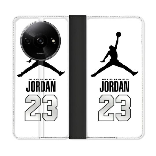 Housse cuir portefeuille Pour Xiaomi Redmi A3 Jordan 23 Blanc