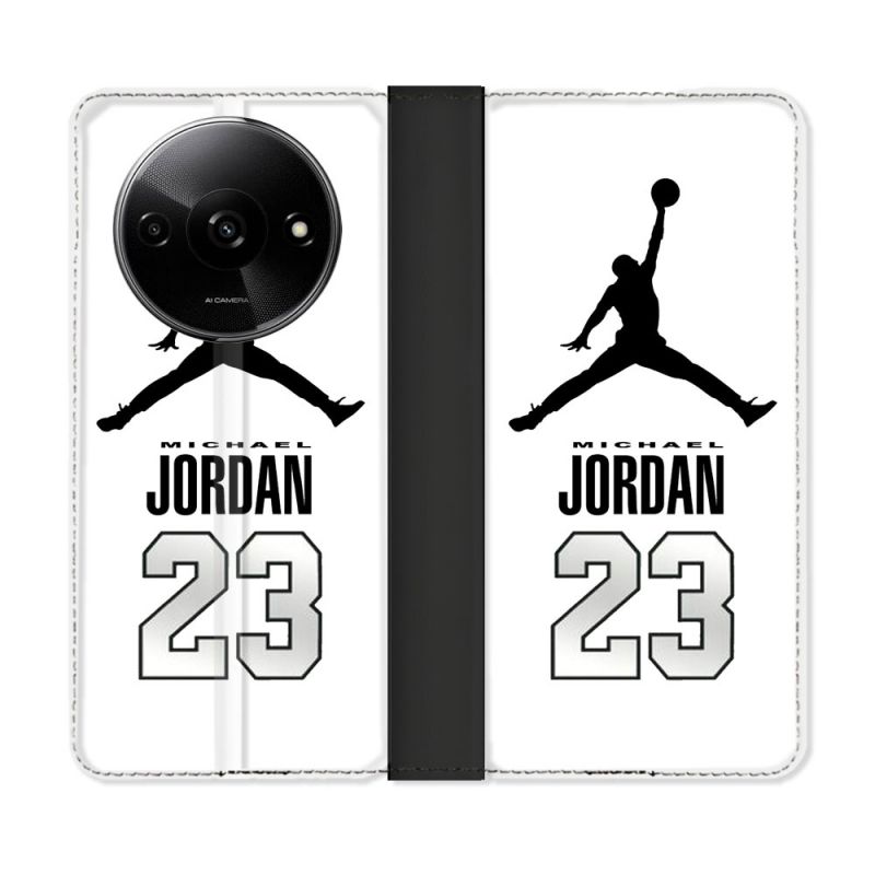 Housse cuir portefeuille Pour Xiaomi Redmi A3 Jordan 23 Blanc