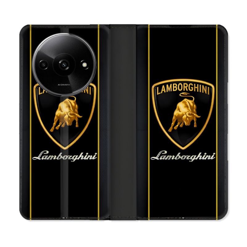 Housse cuir portefeuille Pour Xiaomi Redmi A3 Lamborghini Carbone