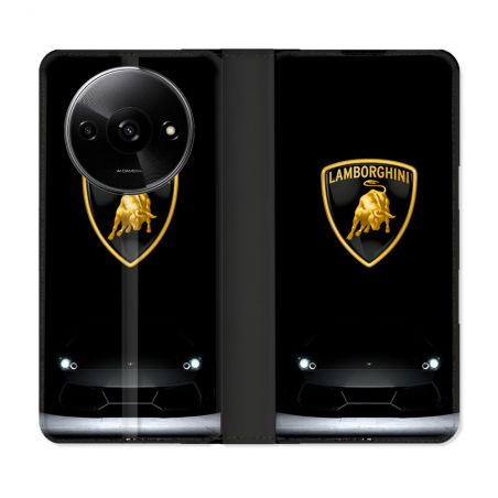 Housse cuir portefeuille Pour Xiaomi Redmi A3 Lamborghini Noir
