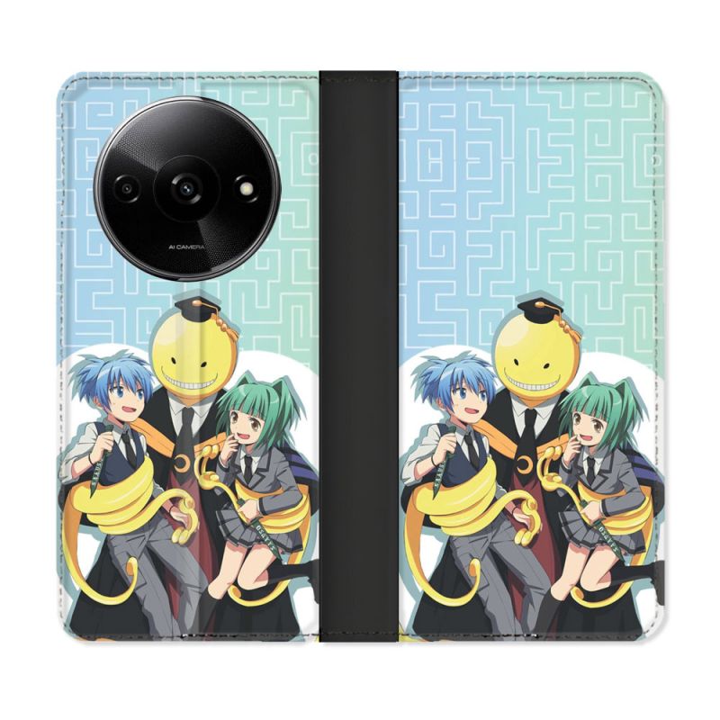 Housse cuir portefeuille Pour Xiaomi Redmi A3 Manga Assassination Classroom Kuro Trio