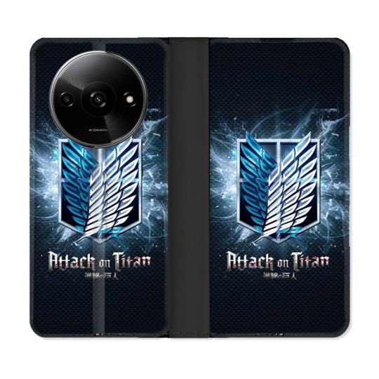 Housse cuir portefeuille Pour Xiaomi Redmi A3 Manga Attaque Titans Noir