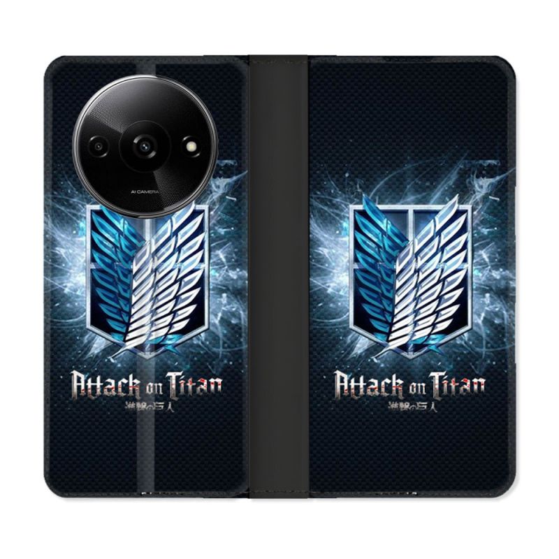 Housse cuir portefeuille Pour Xiaomi Redmi A3 Manga Attaque Titans Noir