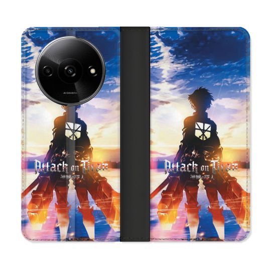 Housse cuir portefeuille Pour Xiaomi Redmi A3 Manga Attaque Titans Soleil